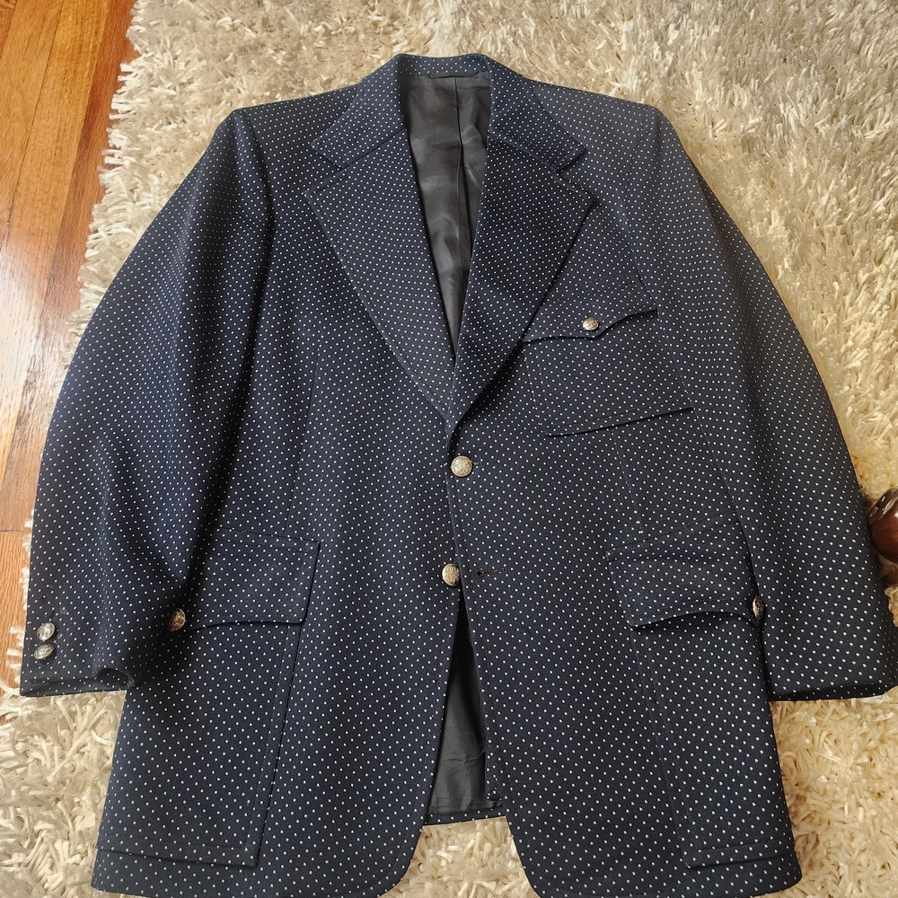 READ Vintage Vtg Grenadier Dark Blue Navy Polkadot Blazer Sportcoat Jacket 42R